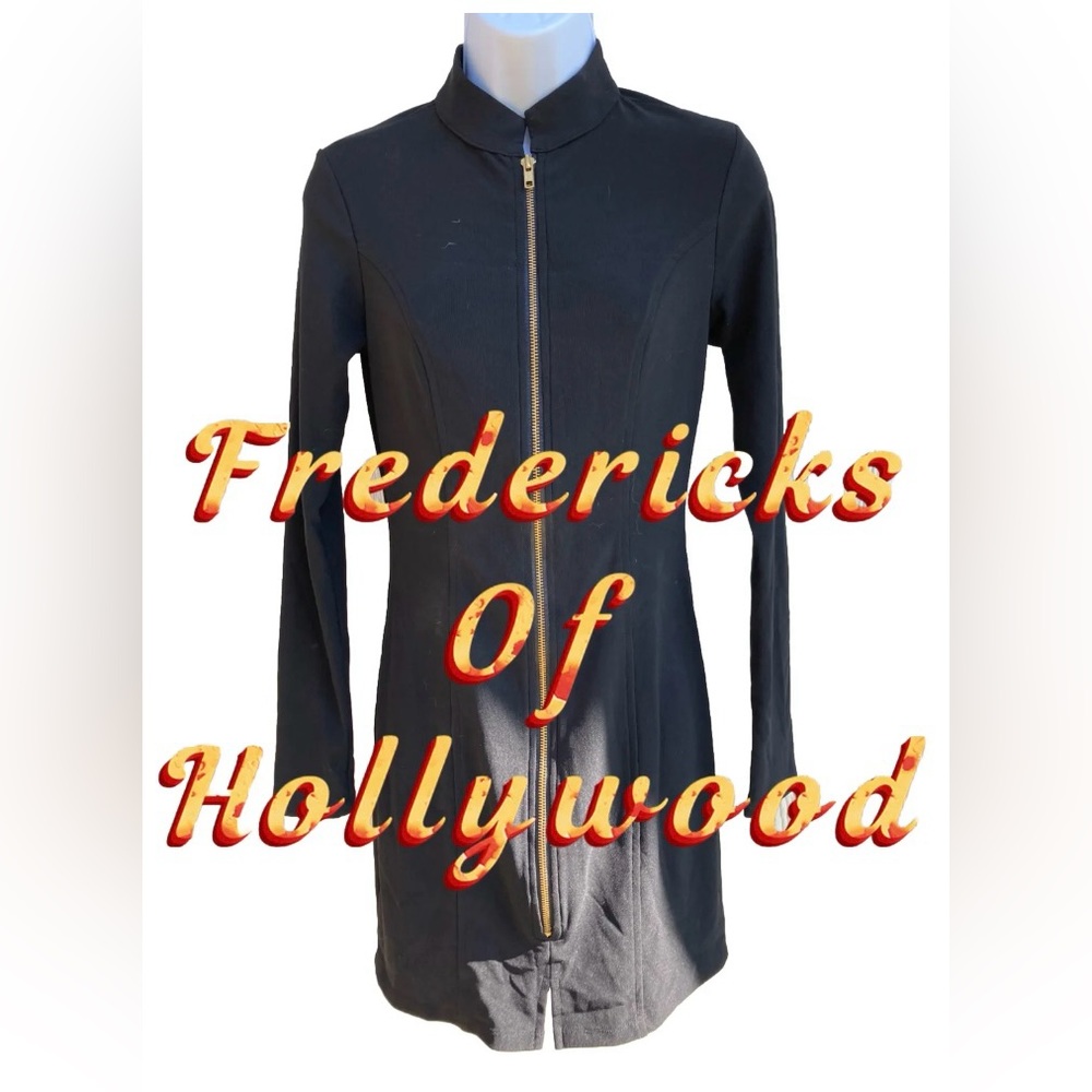 Womens Vintage Fredericks of Hollywood Black Zip Up Long Sleeve Dress S Small